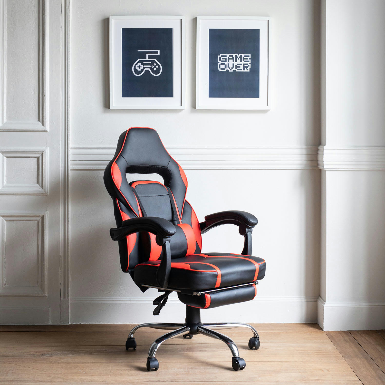 LINK - Fauteuil de bureau gamer en simili cuir noir et rouge