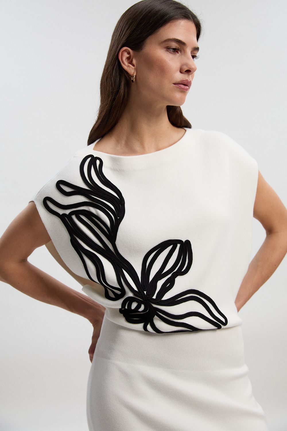 KarenMillen Placed Cornelli Knitted Pencil Midi Dress