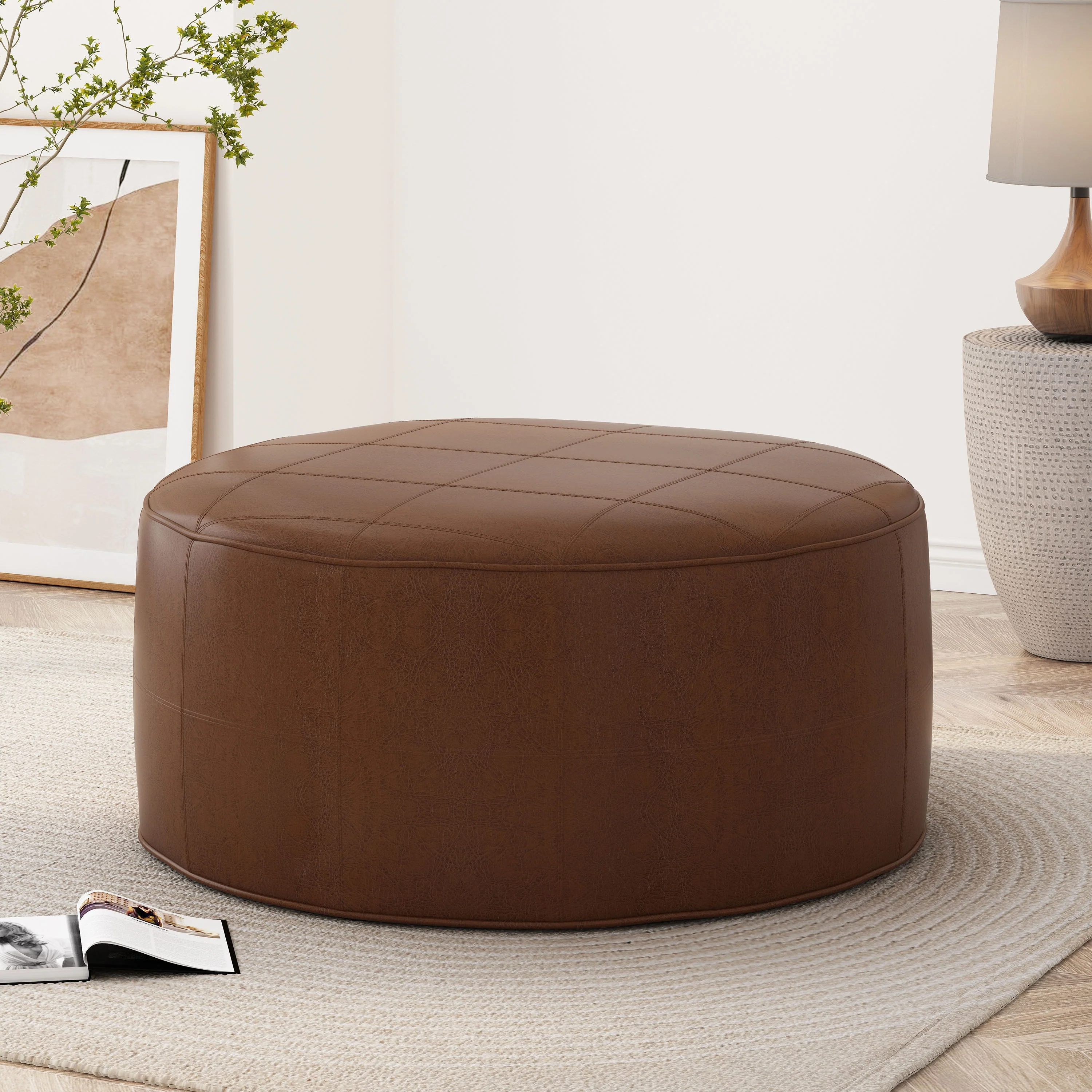 Denell Faux Leather Ottoman by Christopher Knight Home