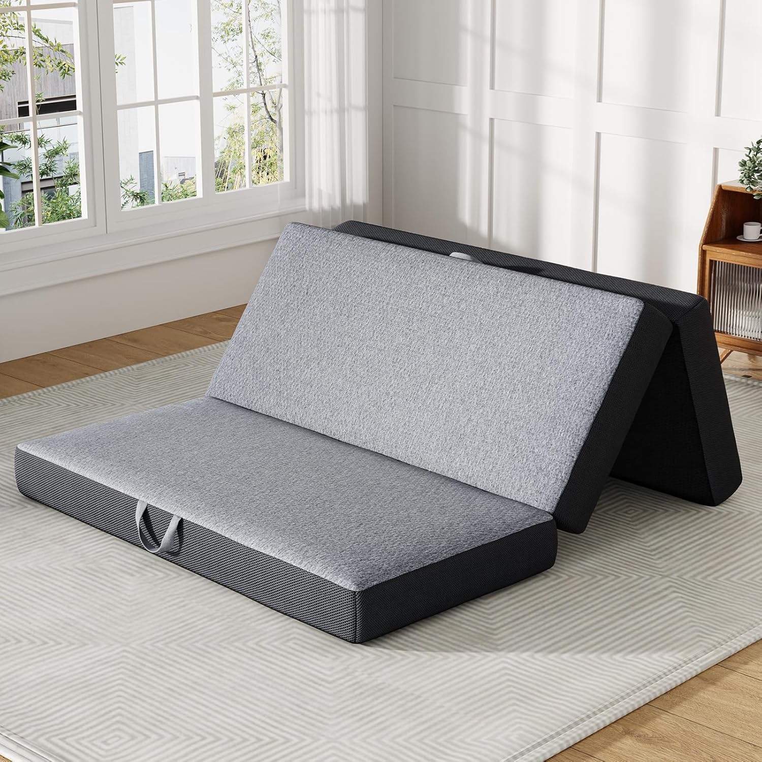 Trifold Mattress Full Size 6 Inch - Foldable Memory Foam Mattress for Camping, Travel, RV, Guest Bed & Yoga - No Slip Bottom, Washable Cover with Handles - Portable Folding Floor Cushion 73x52x6