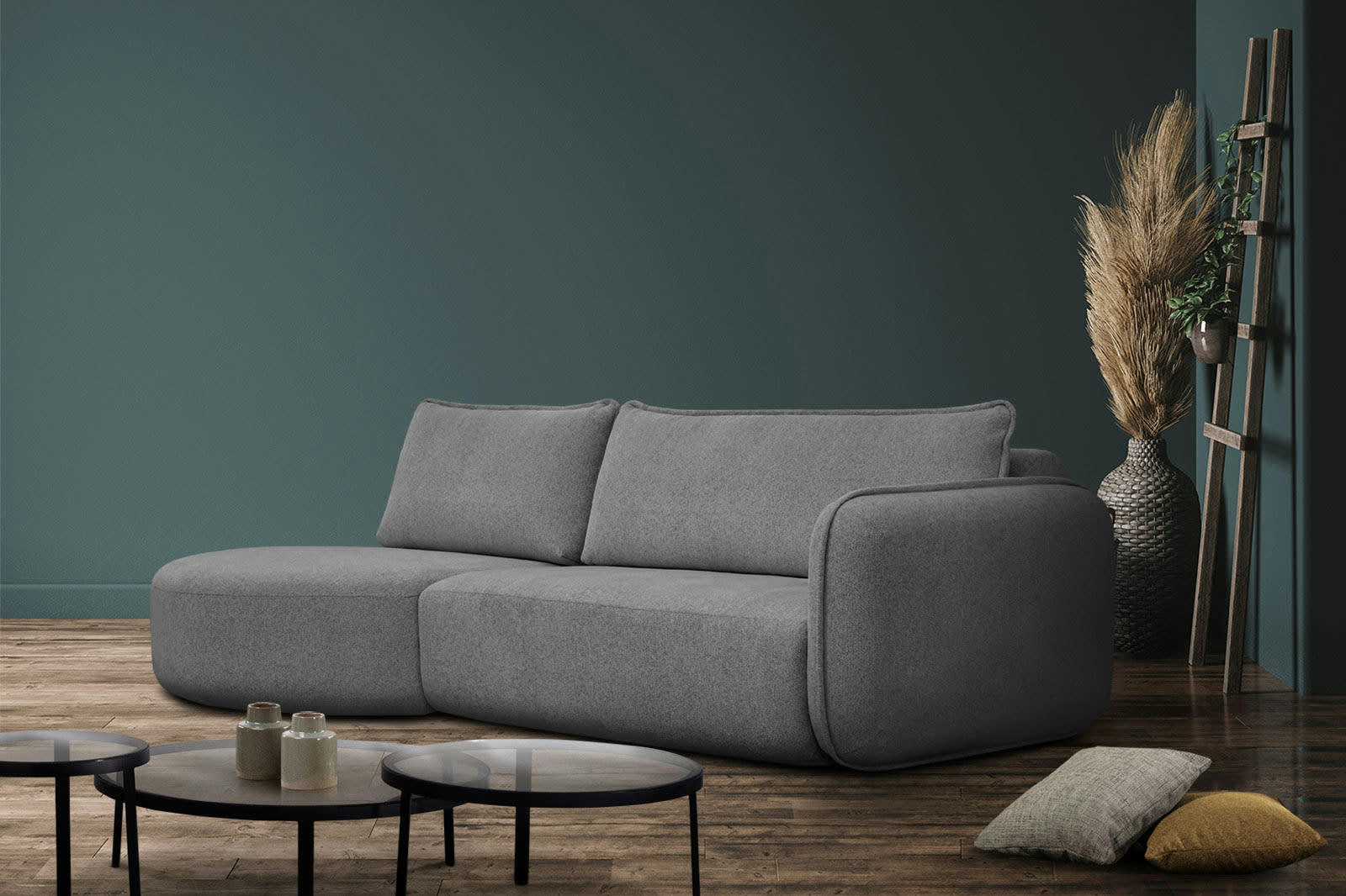 IPSUM - Canapé d'angle gauche 3 places avec l'île tissu gris