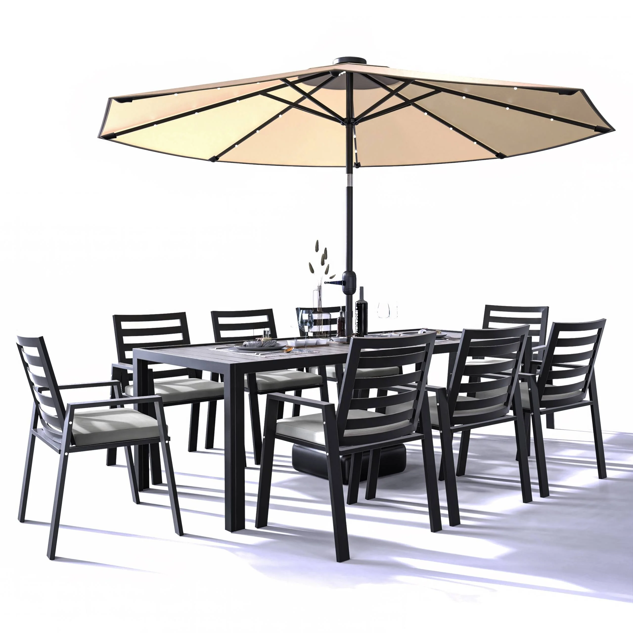 9-Piece Outdoor Dining Set in Black Aluminum Chelsea Series by LeisureMod
