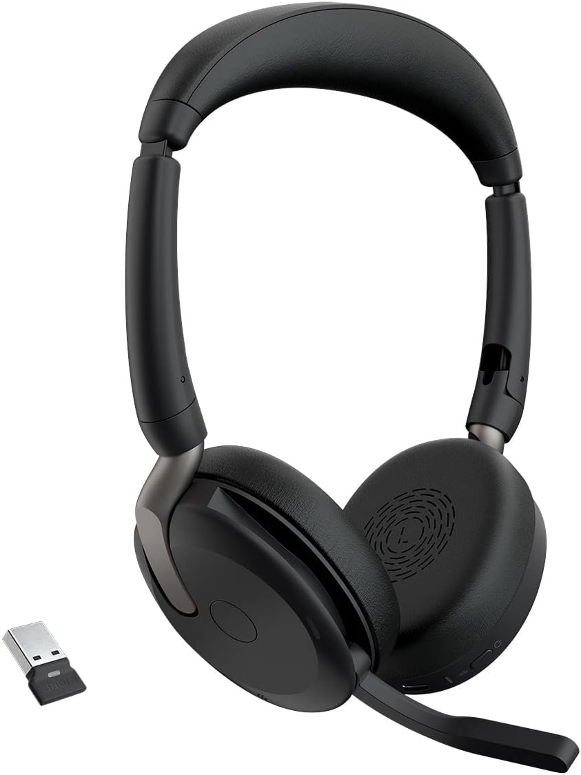 Jabra Evolve2 65 Flex Wireless Stereo Headset - Bluetooth, Noise-Cancelling ClearVoice Technology & Hybrid ANC - Works with All Leading UC Platforms Such As Zoom & Google Meet - Black