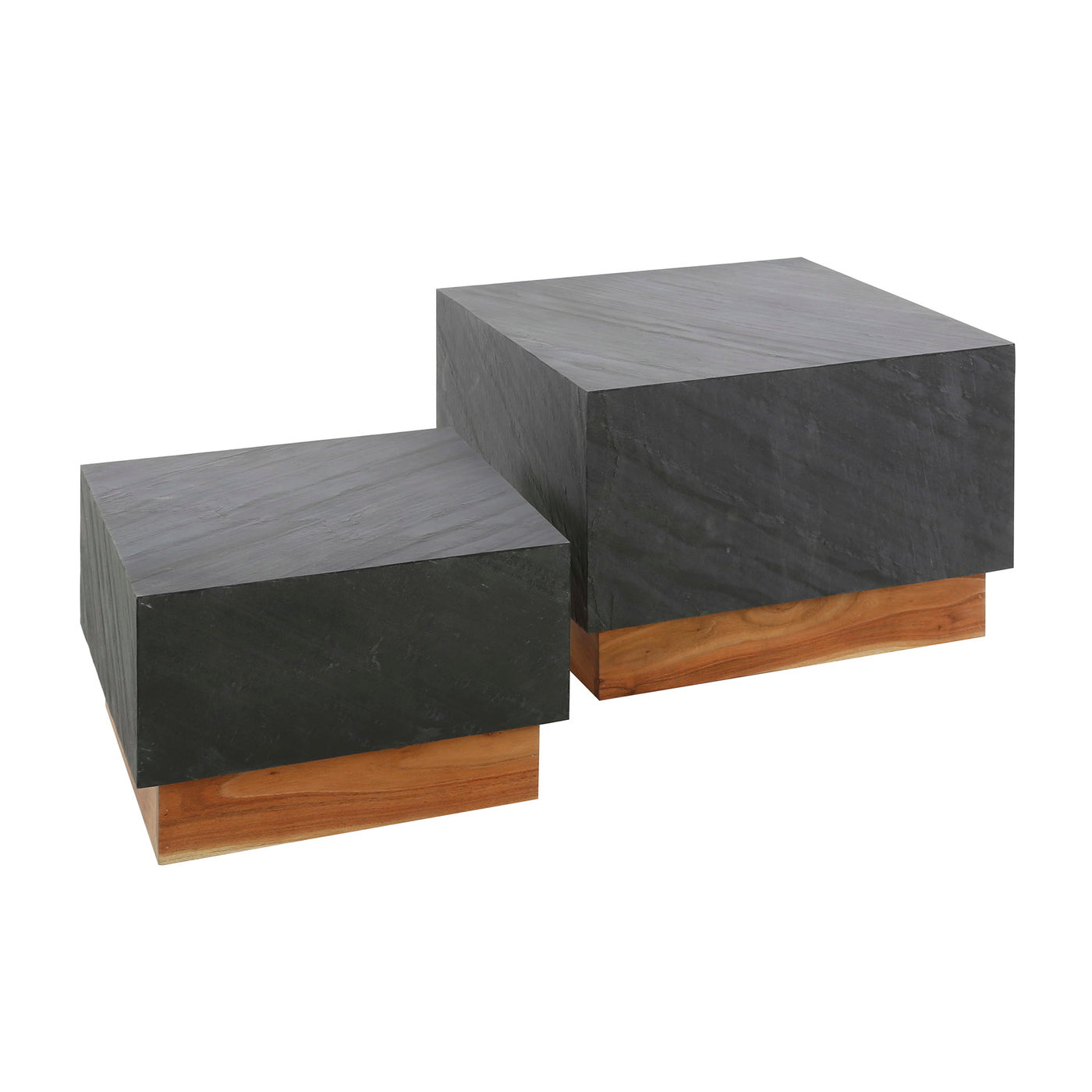 Giga Meubel Salontafel Blox - Donkergrijs Leisteen - Set van 2 - 58x58x40cm