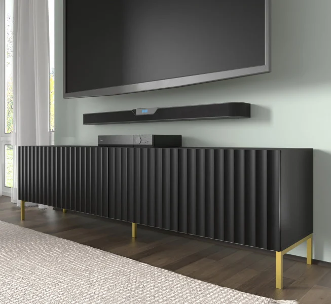 Szafka RTV WAVE 200 cm 4D frez czarny mat
