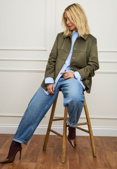 Womens Khaki Faux Suede Jacket