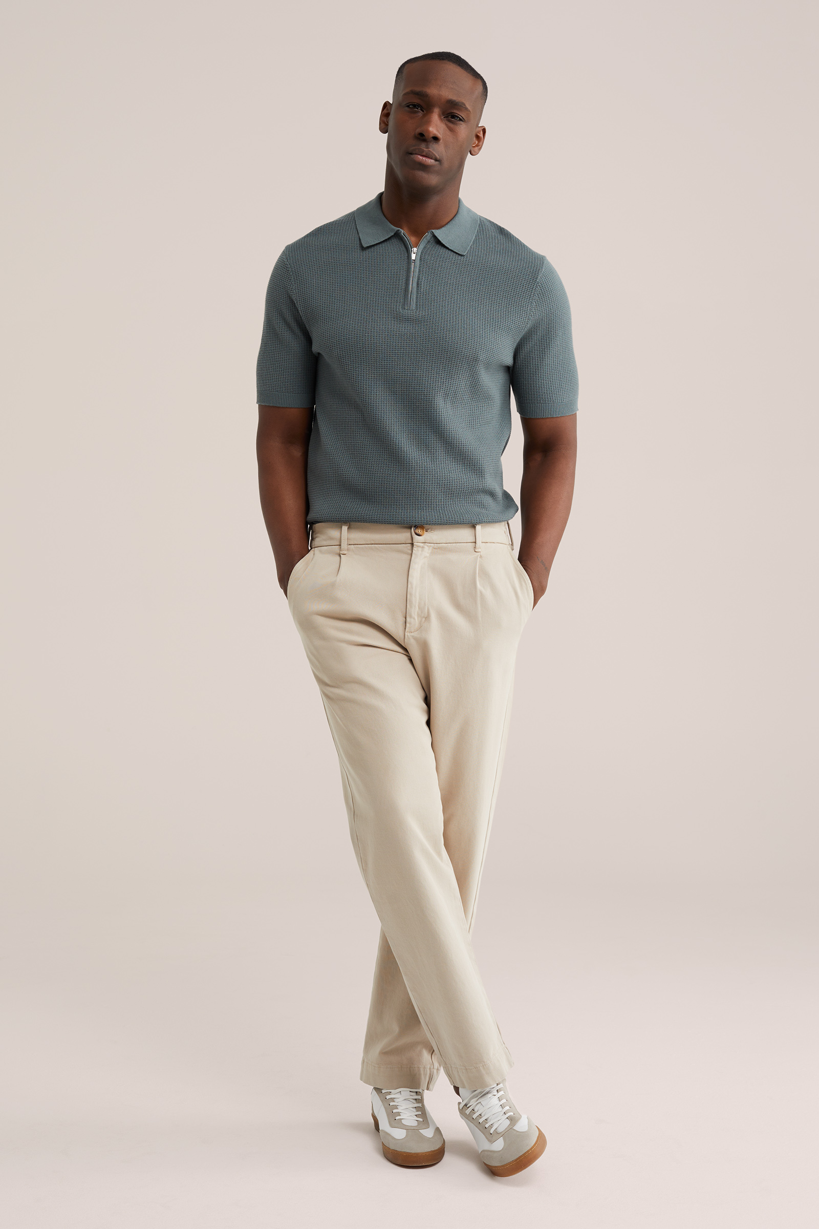 Heren regular fit polo met quarter-zip en structuur