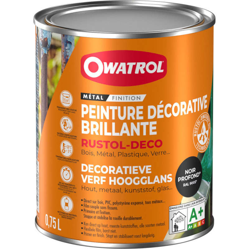 Peinture pour métal Rustol Deco noire 0,75 L OWATROL