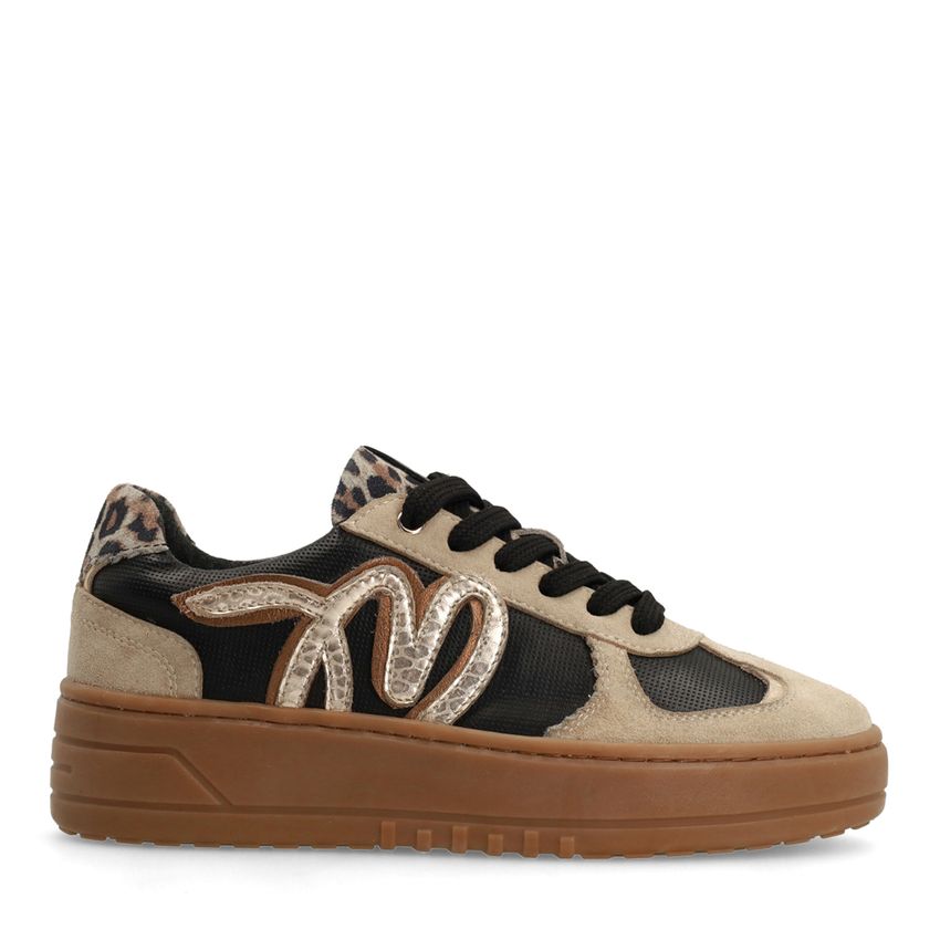 Manfield Taupe leren sneakers met details
