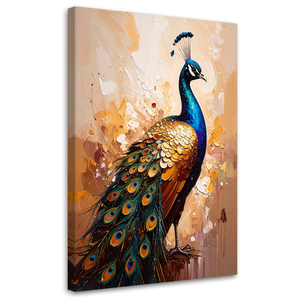 Feeby Obraz do salonu, Kolorowy Paw Ptaki na beżowym tle 40x60