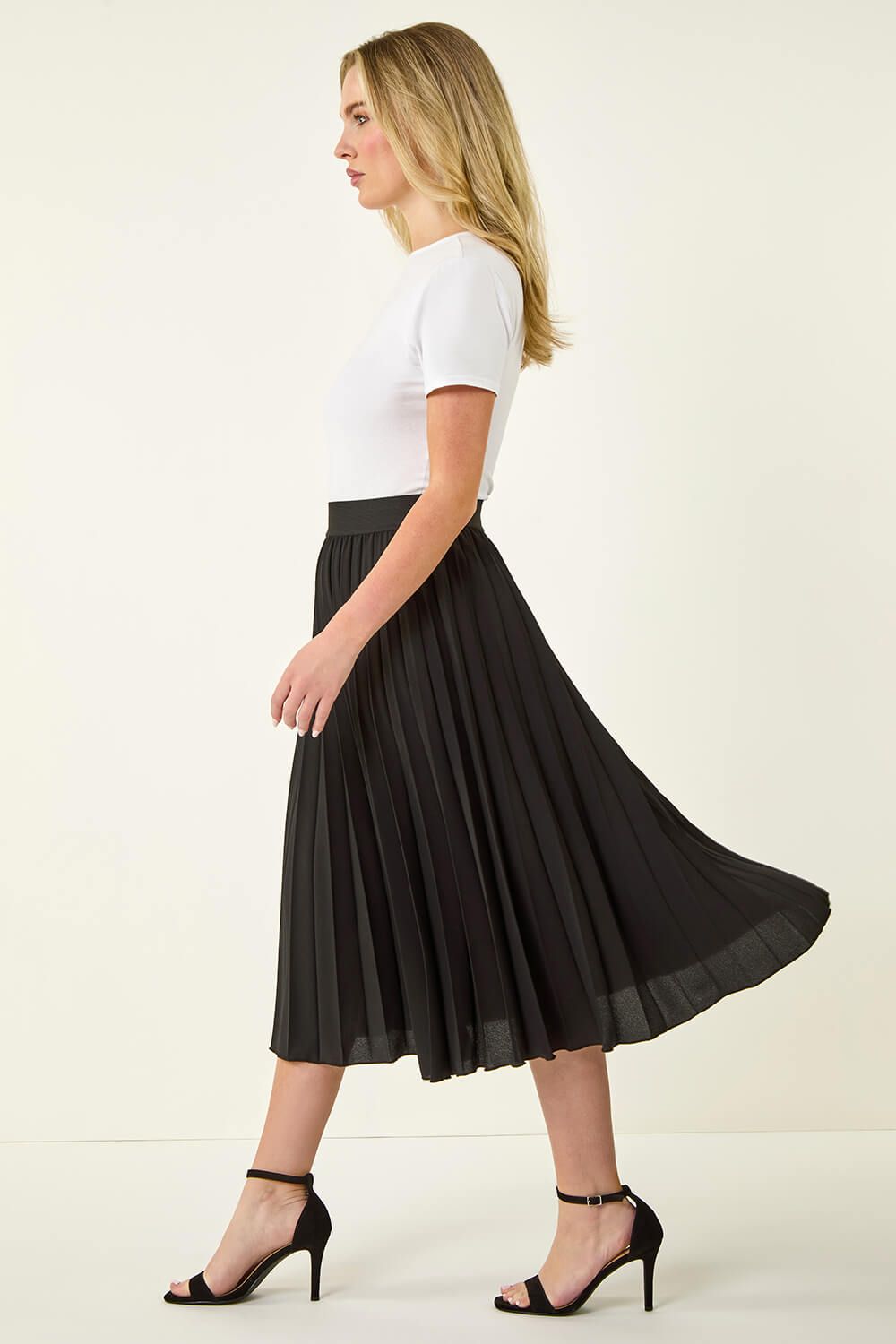 Roman Petite Pleated Elastic Waist Midi Skirt