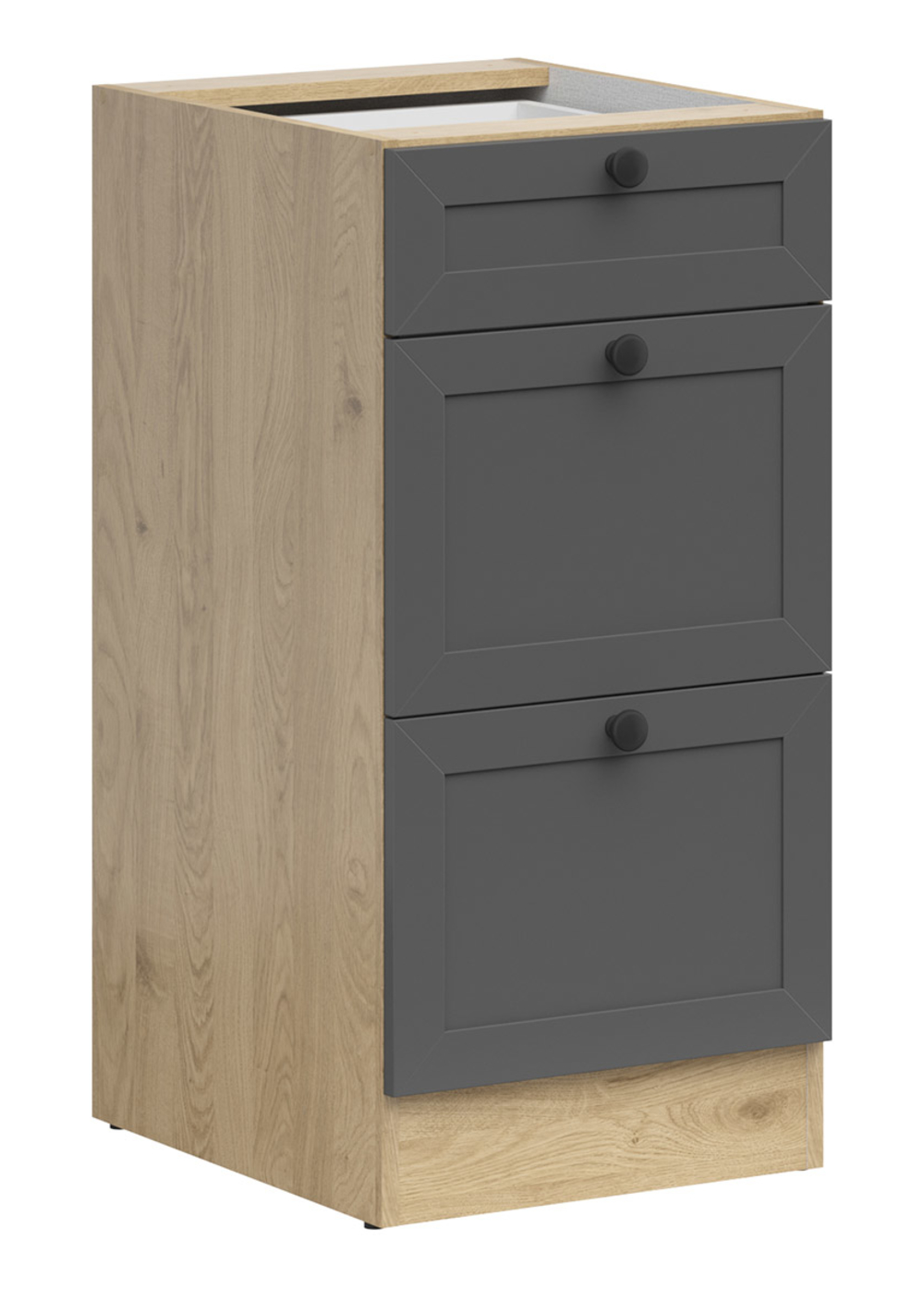Szafka kuchenna dolna Junona Line 40 cm z 3 szufladami dąb bernstein/grafit
