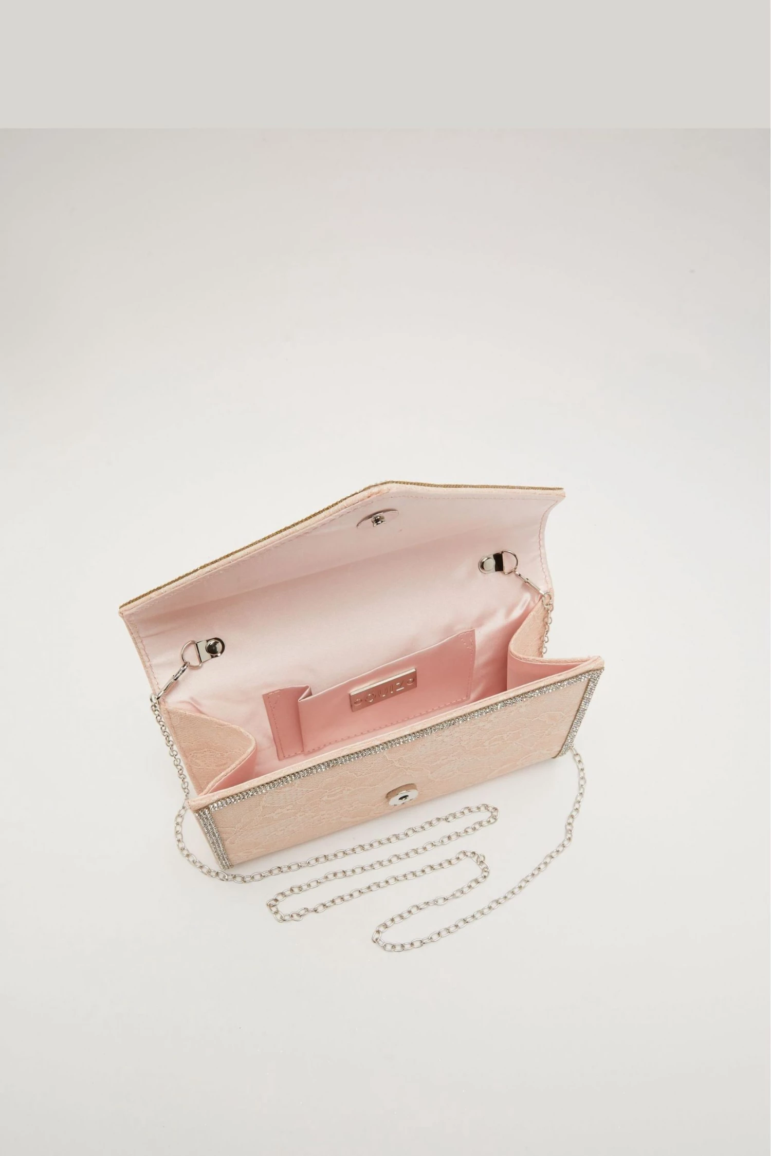 Quiz Pink Glitter Lace Diamante Bag