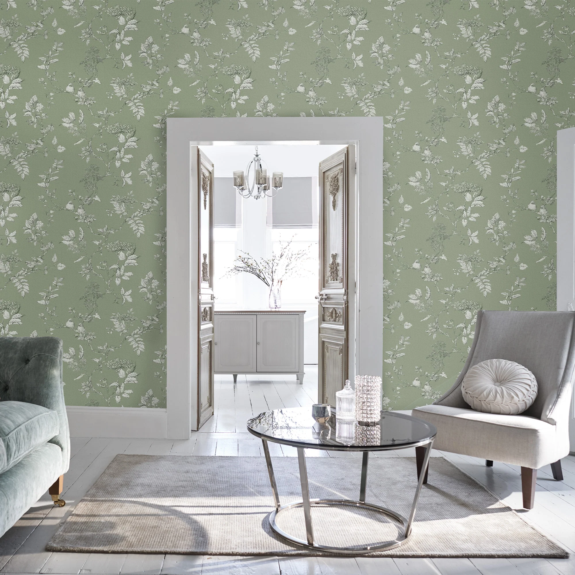 LAURA ASHLEY Papier peint intissé ELDERWOOD vert de gris