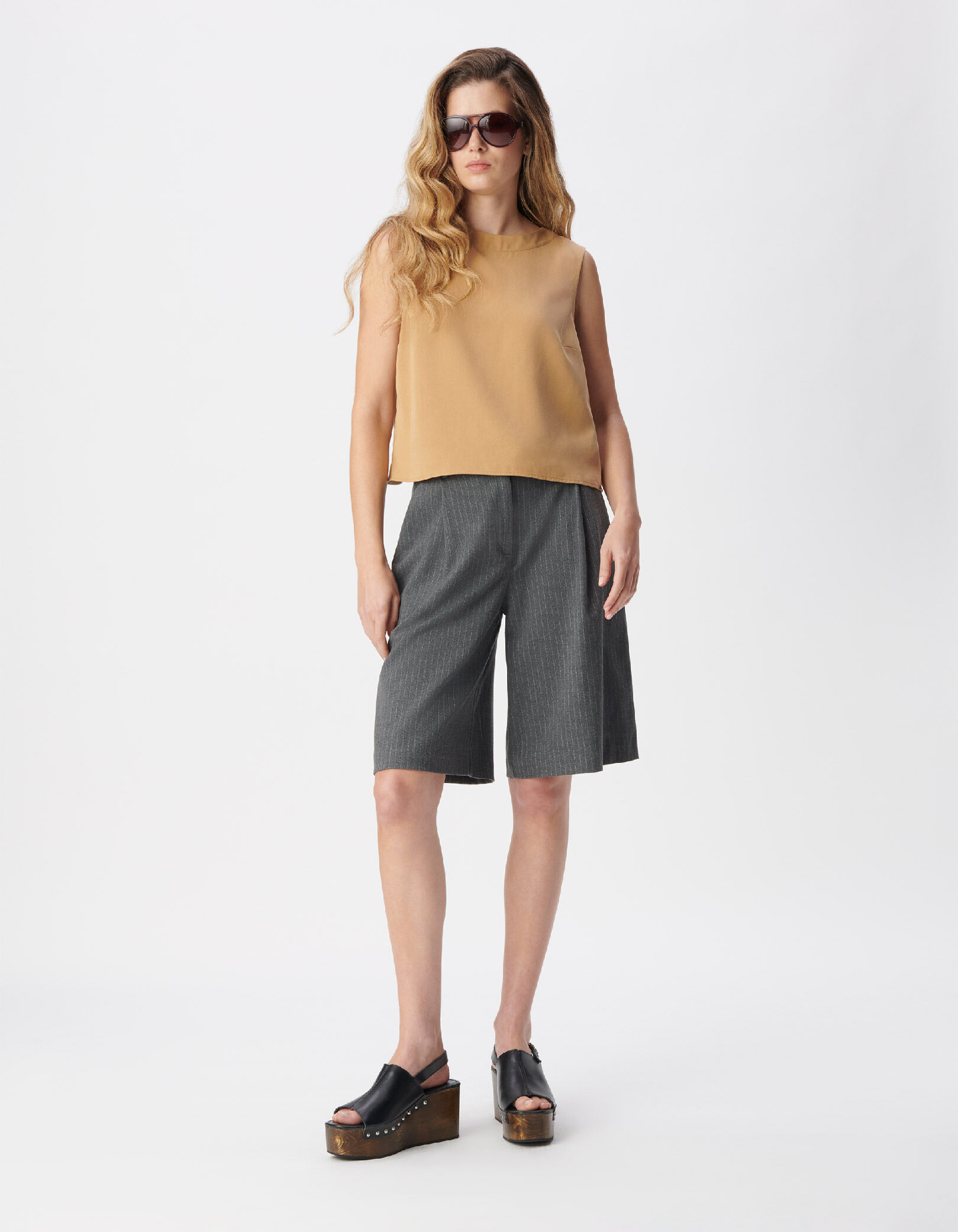 Top beige Lyocell® croisé dos Femme