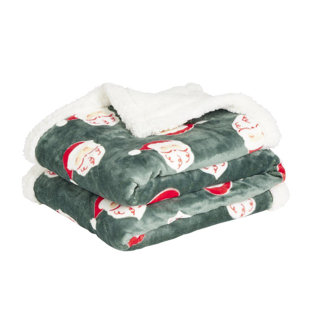 Plaid sherpa motif Père No&euml;l rouge et vert 150x120cm