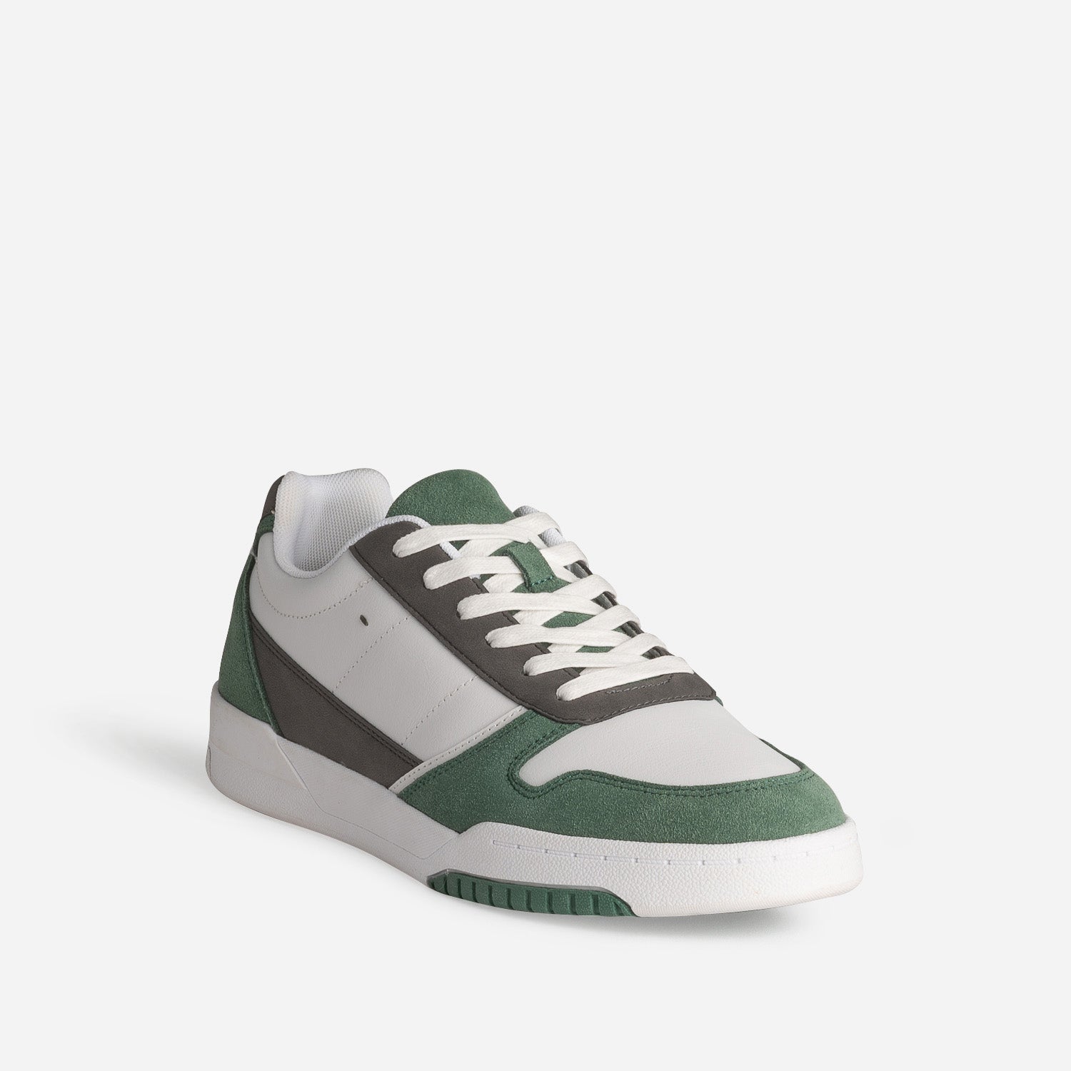 Tennis blanche, grise et verte mix cuir