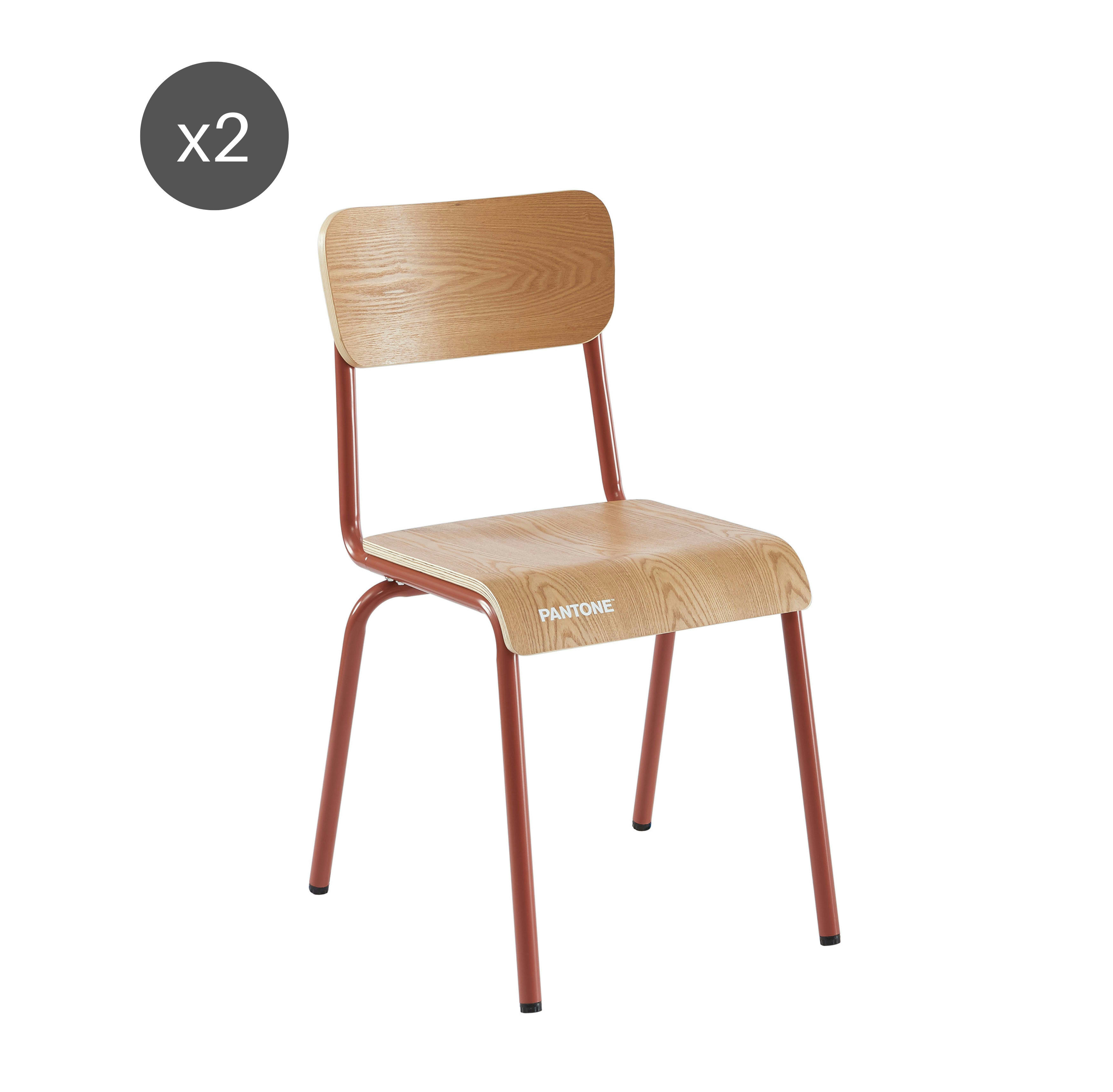 PANTONE - Lot de 2 chaises  terracotta et placage frêne
