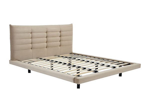 Lit 140 x 190 cm avec tête de lit capitonnée - Velours - Beige   Matelas - NISATIO