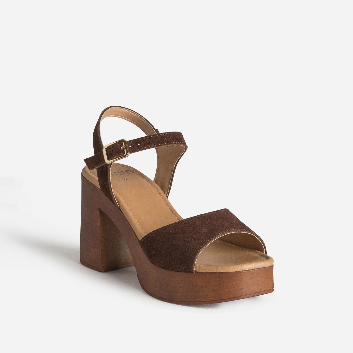 Sandale marron cuir velours à talon