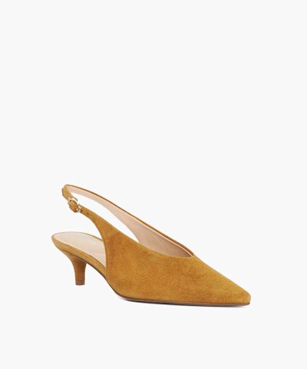 Crediblity Camel - Suede Kitten Heel Sling-Backs