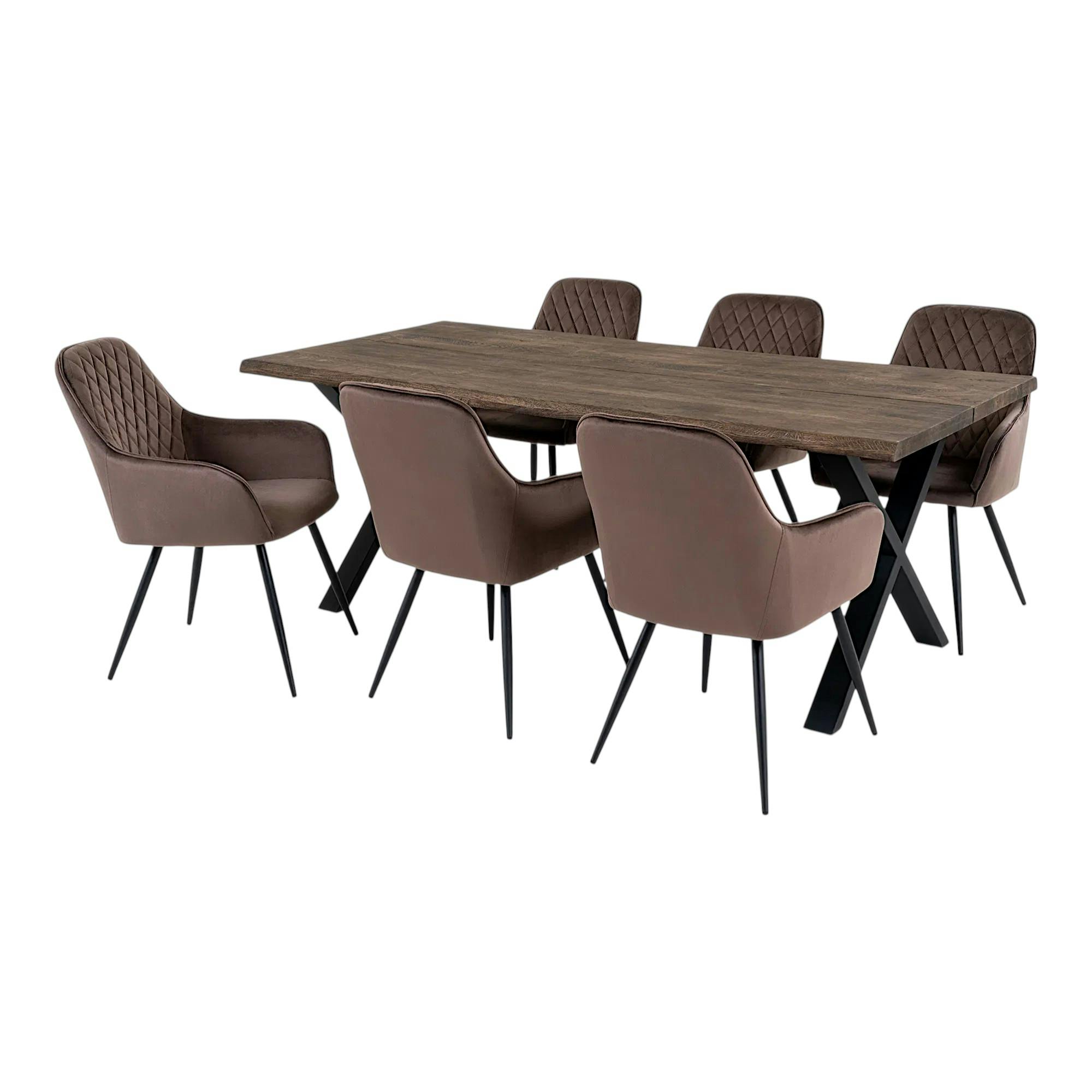 Ensemble table et chaises velours marron (lot de 7 pièces) SAVONE