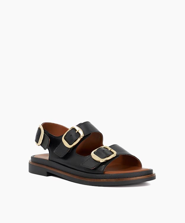 Luckles Black - Triple Buckle Sandals