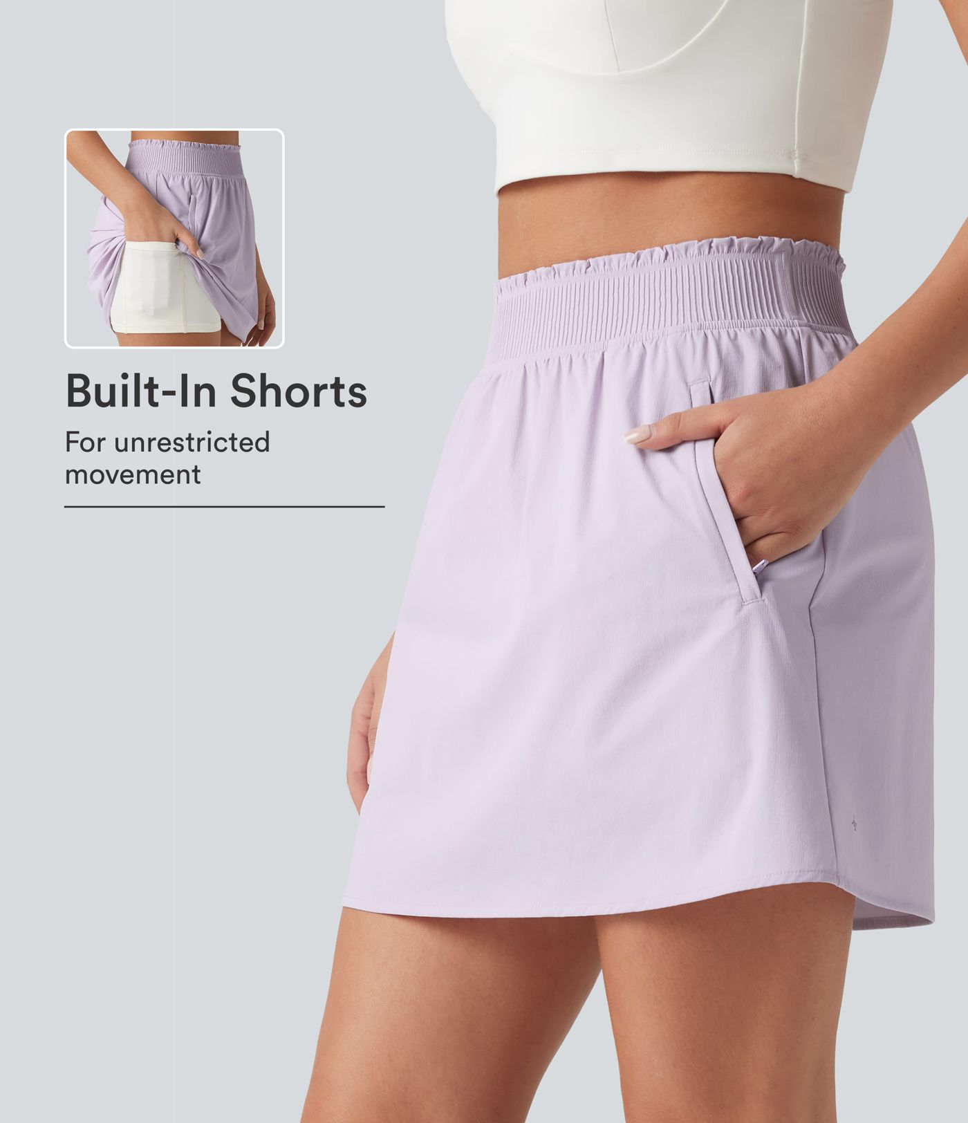 Jupe mini de tennis 2 en 1 taille haute avec poches