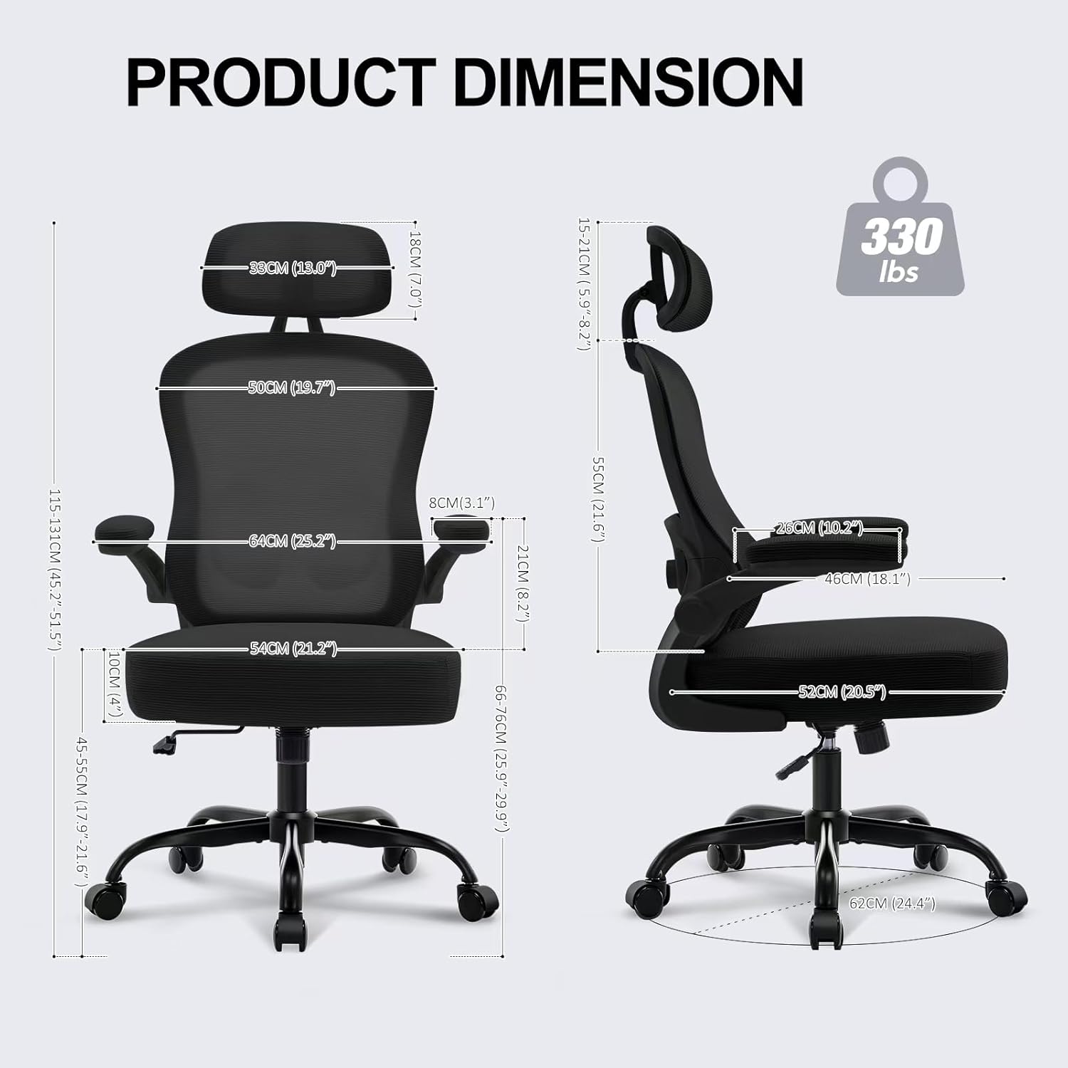 Ergonomic Office Chair,Ultra Thick Office Desk Chair with Adjustable Lumbar Support and Headrest,Spring Cushion,Rocking Function,Flip-up arms,Mesh Computer Chair for Home Office,Black
