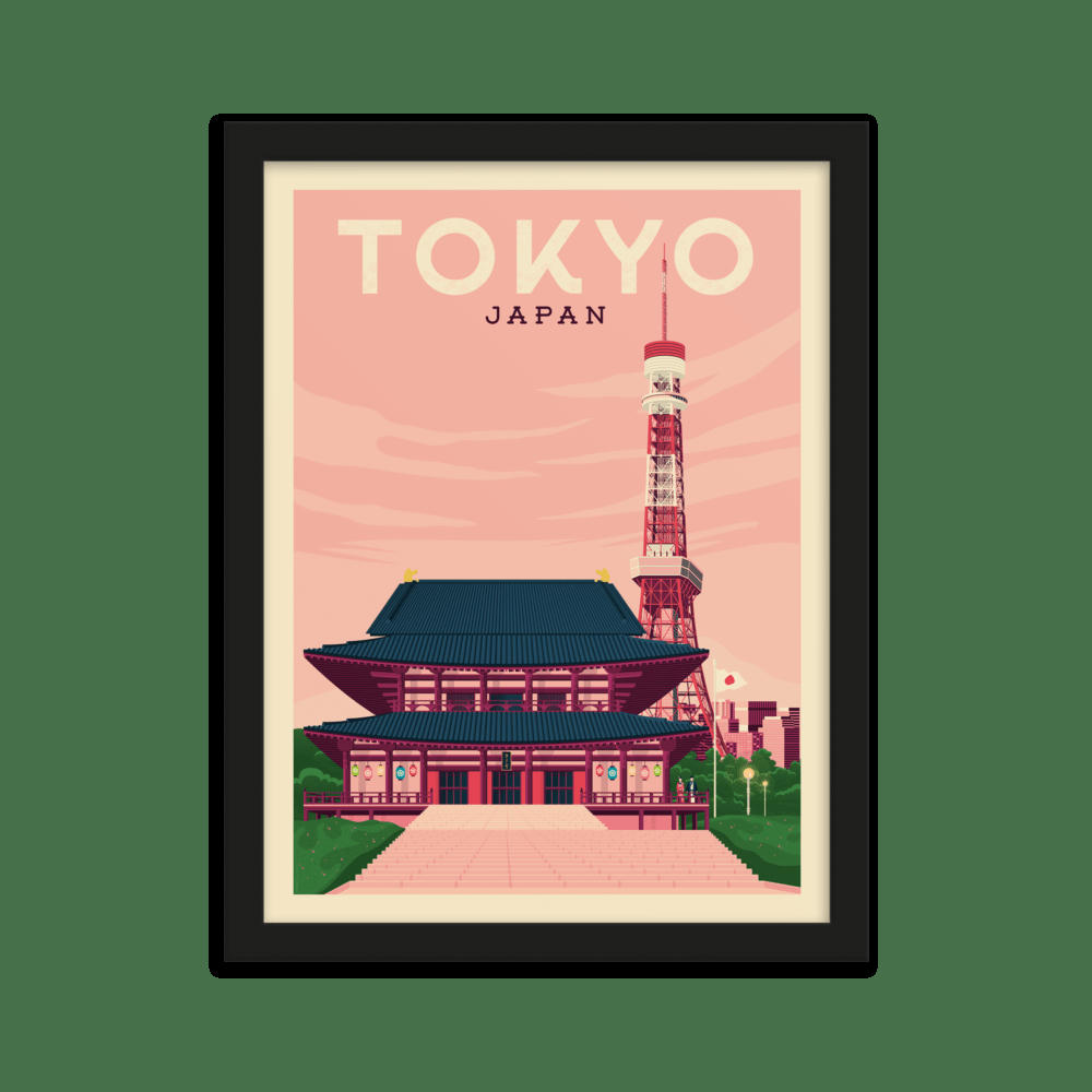- Affiche Tokyo Japon + Cadre Bois noir 21x29,7 cm
