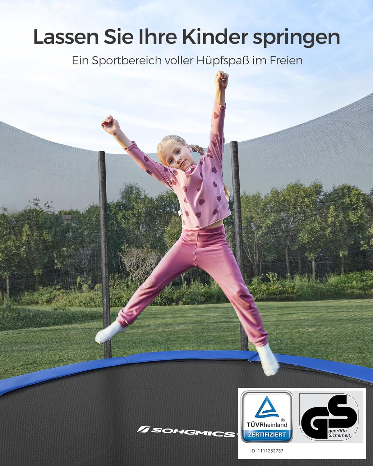 SONGMICS Outdoor Trampoline Ø 244cm, Round Garden Trampoline with Safety Net, Ladder and Padded Poles