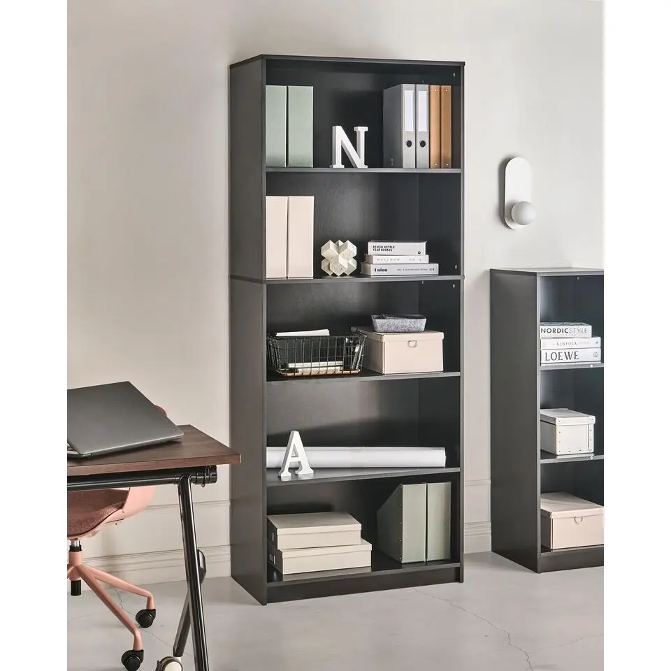 ZEHNA - Boekenkast 5 planken - Zwart - Vezelplaat