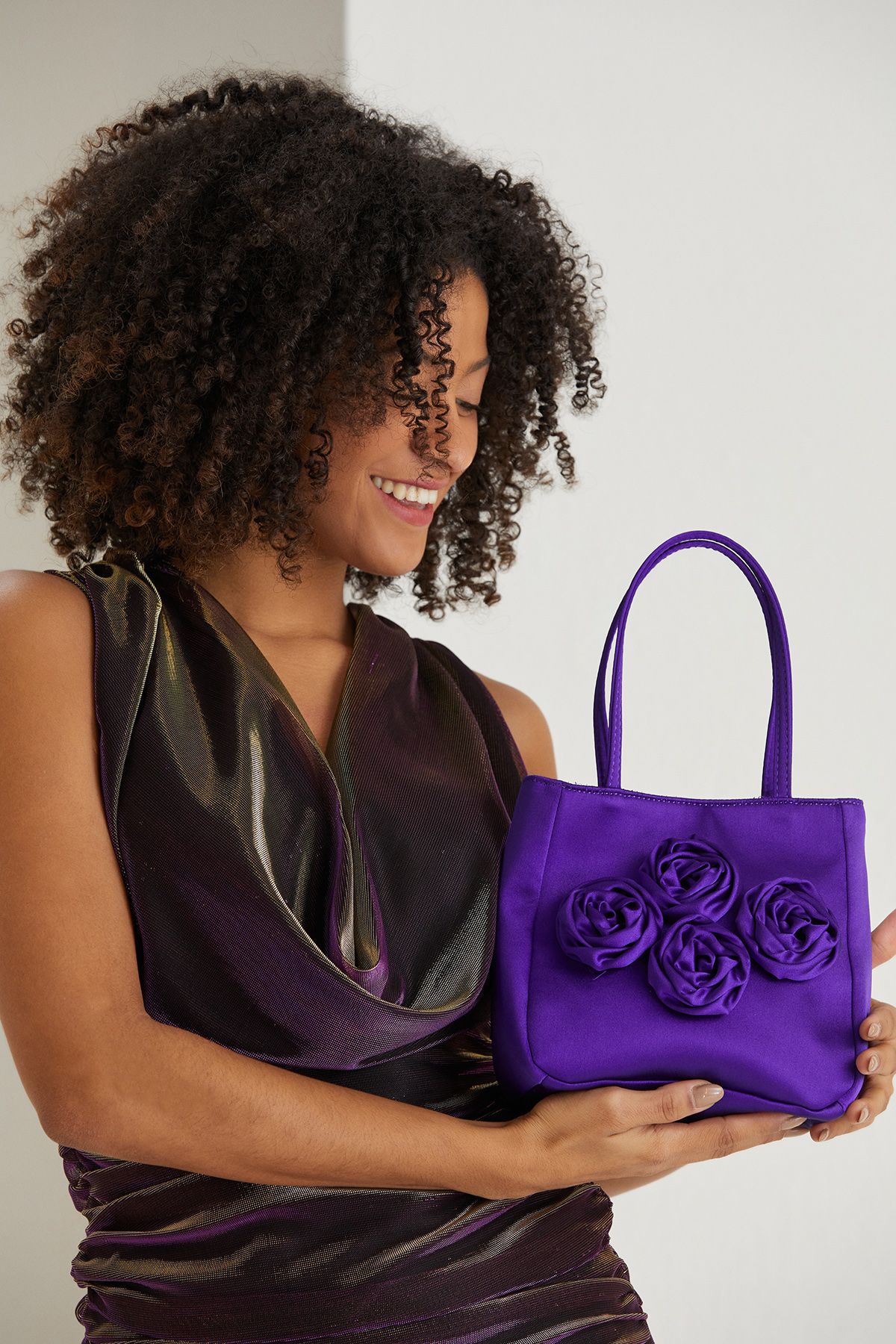 Belissh Floral Satin Handbag with Detachable Crossbody Strap