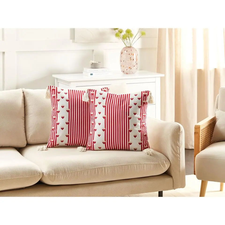 BANKSIA - Sierkussen set van 2 - Wit/Rood - 45 x 45 cm - Katoen
