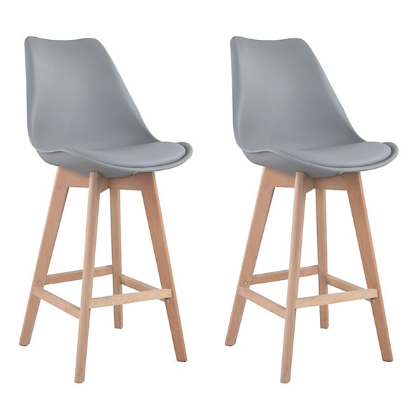 Lot de 2 tabourets scandinaves SVEN gris avec coussin - HAPPY GARDEN