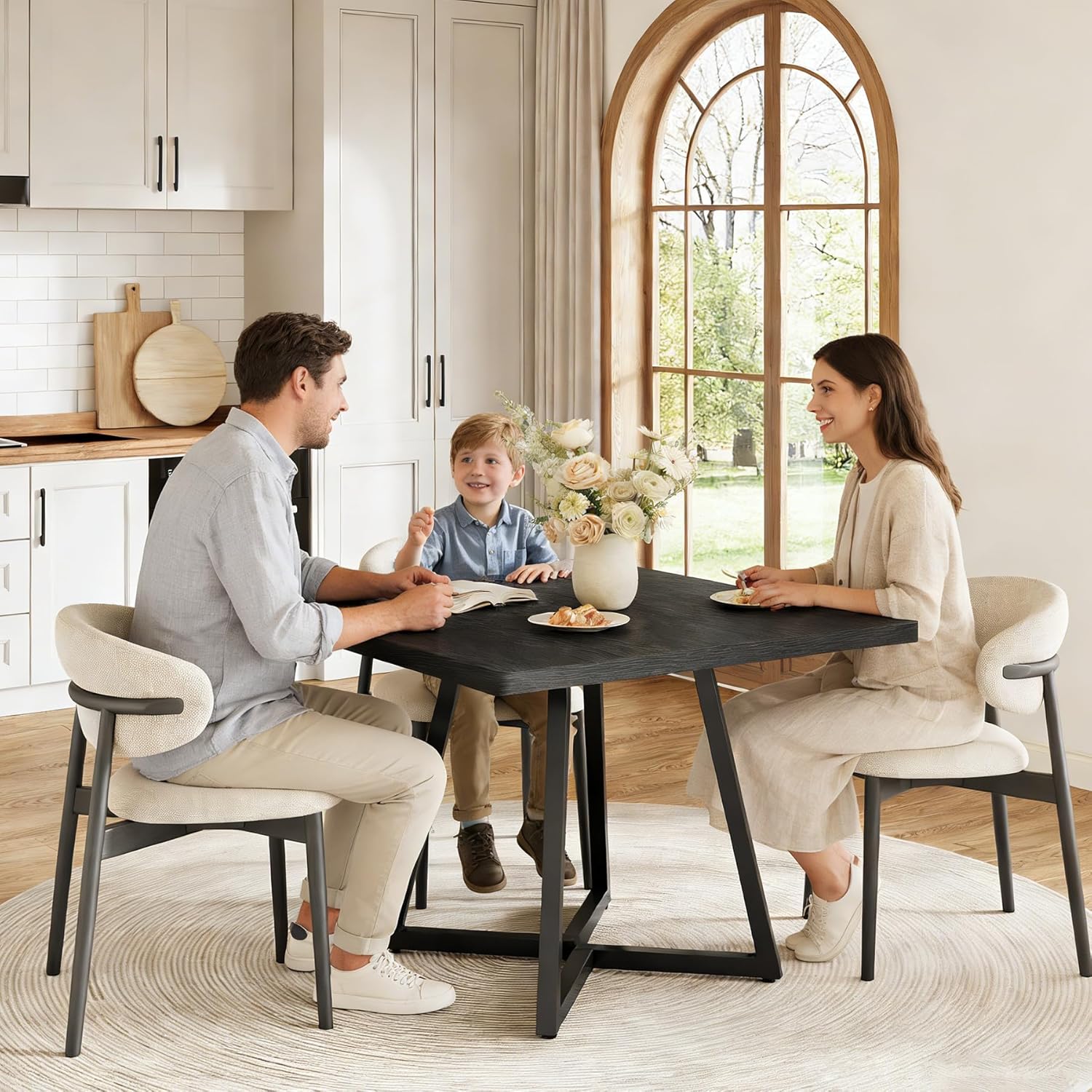 LITTLE TREE 31.5 Inches Small Dining Table for 4, Square Dinner Table for Small Space, Dining Room Tables, Black Wooden Kitchen Table with Metal Legs, Modern Leisure Cafe Table for Apartment