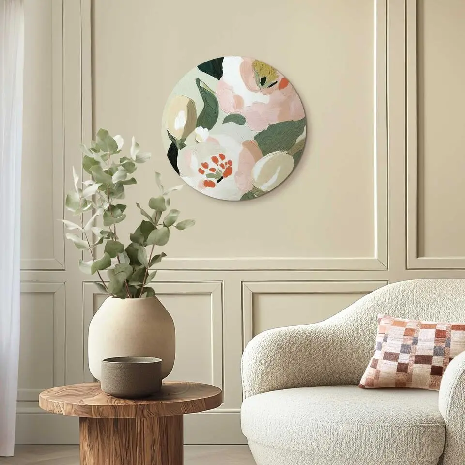 Glasschilderij Pastel bloemen - &Oslash; 50 - Groen