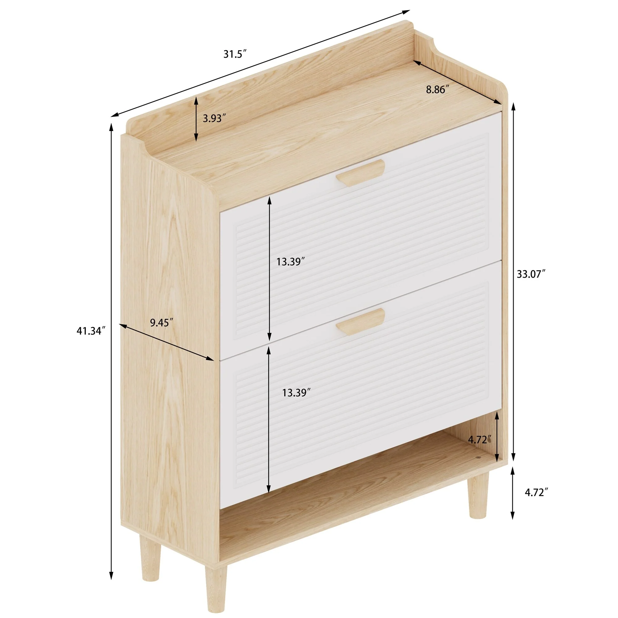 31.5 Shoe Storage Cabinet with 2 Flip Drawers and Solid Wood Legs