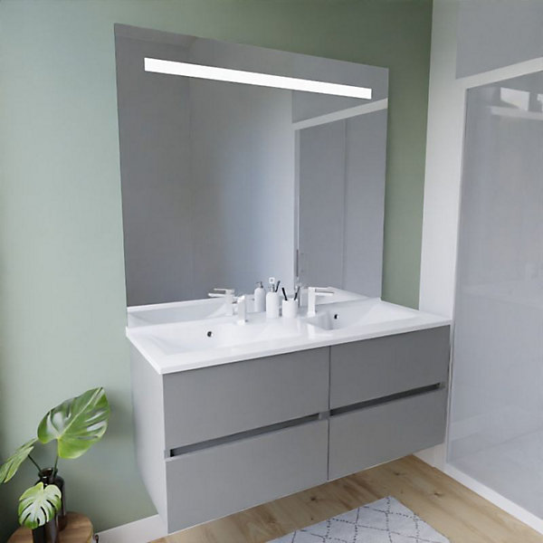 Meuble double vasque 120 cm ROSALY INOX   miroir Elégance ht105- Gris- Plan vasque en Résine