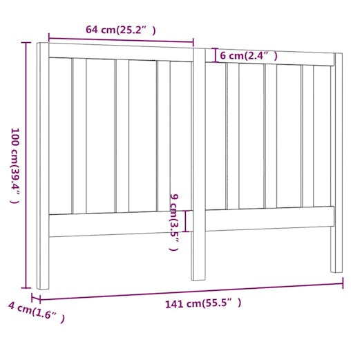 NNEVL Bed Headboard Black 141x4x100 cm Solid Wood Pine