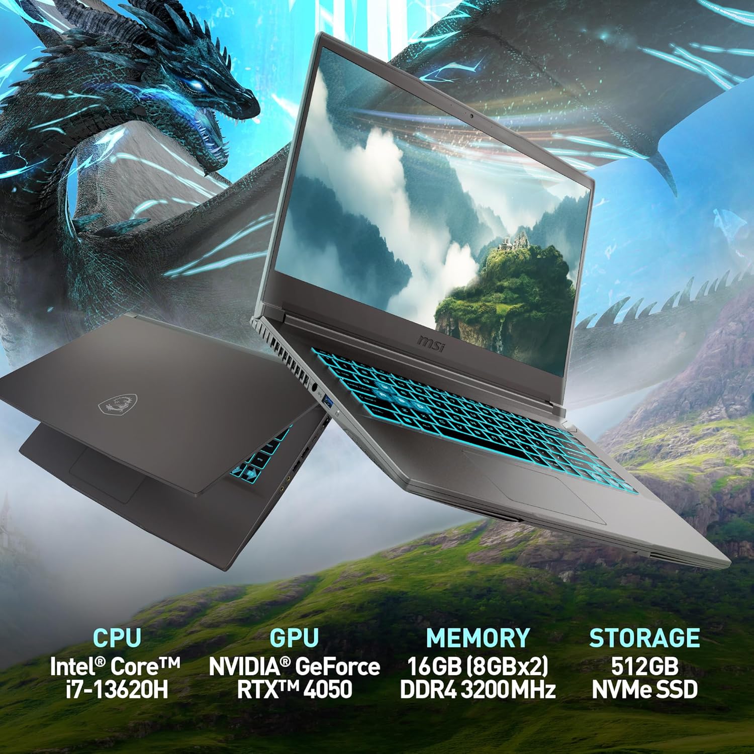 msi Thin 15 15.6” 144Hz FHD Gaming Laptop: Intel Core i7-13620H, NVIDIA Geforce RTX 4050, 16GB DDR4, 512GB NVMe SSD, WiFi 6E, Win 11: Black B13VE-2678US