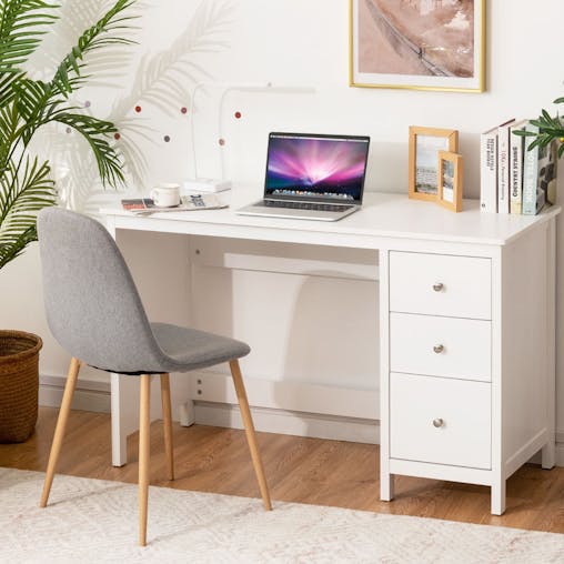 NNECW 3-Drawer Computer Desk with Spacious Desktop for Office White