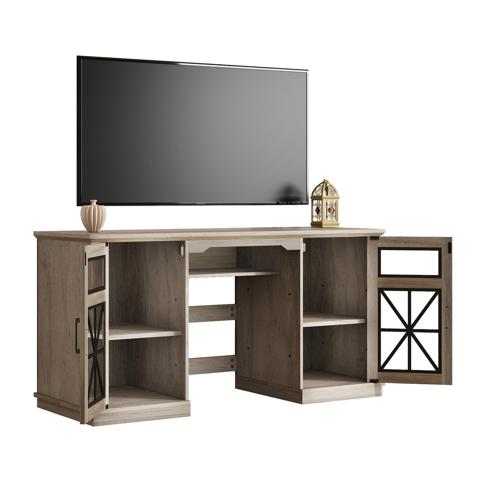 Moasis Farmhouse TV Stand Media Entertainment Console with Glass Doors Fits for 24 Fireplace TVs up to 65'' - Without Fireplace