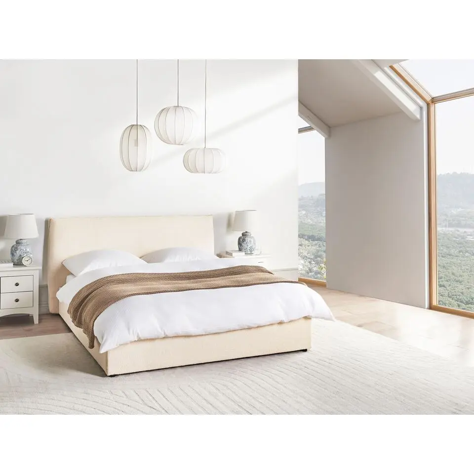 LAVAUR - Bed met opbergruimte - Beige - 160 x 200 cm - Boucl&eacute;
