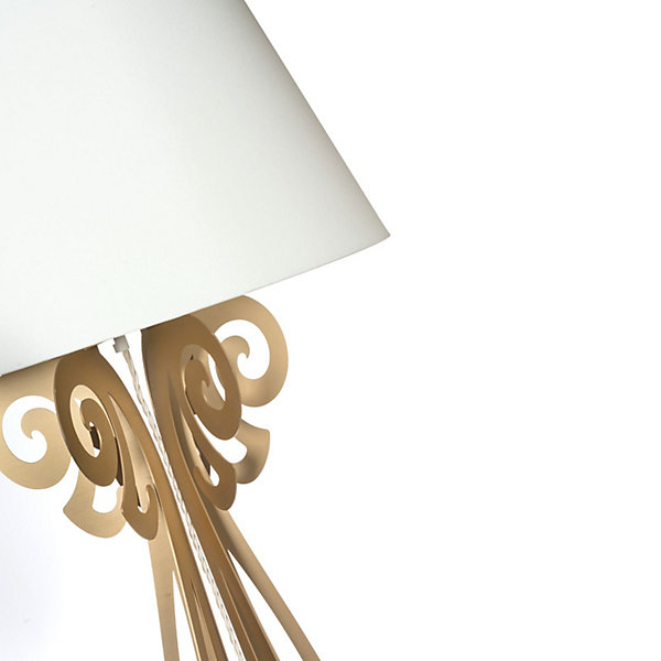 Lampadaire Circeo 60x180 cm en fer doré, abat-jour sable, design vintage, interrupteur au pied, Made in Italy