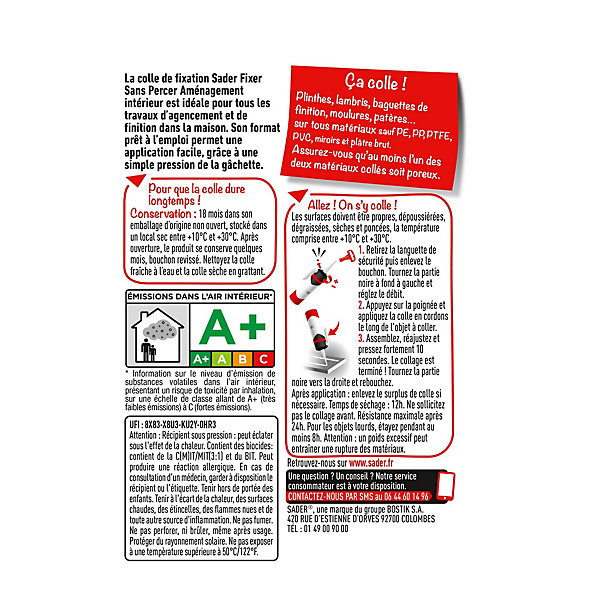 Colle de fixation Sader Fixer Sans Percer Aménagement intérieur 100ml
