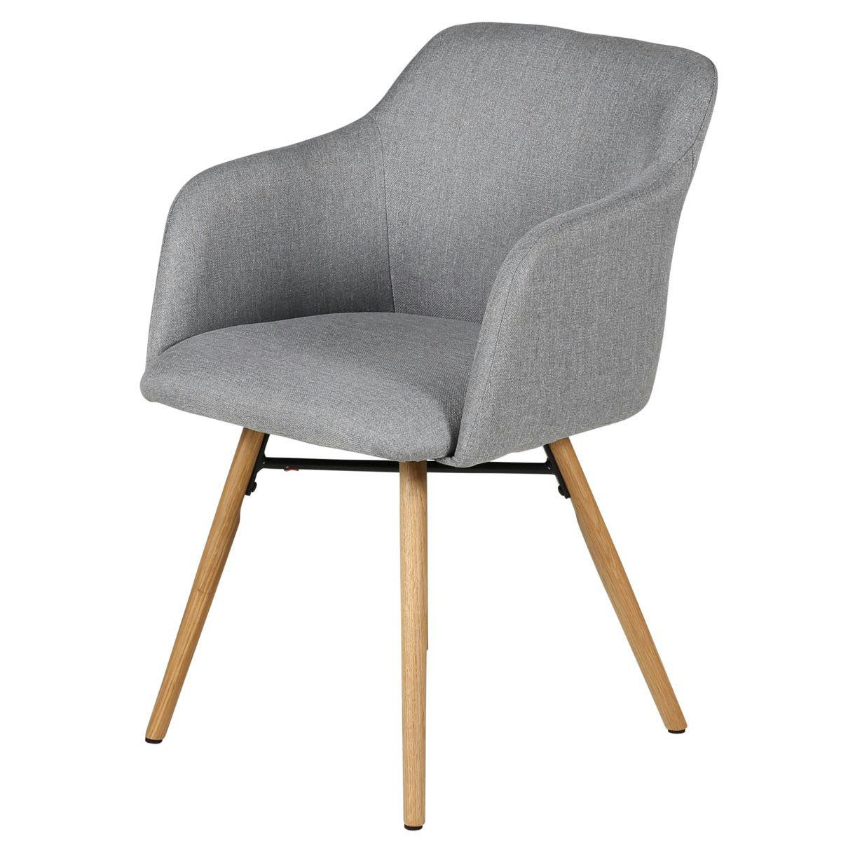 MAY - Chaise accoudoirs gris clair en tissu pieds chêne naturel