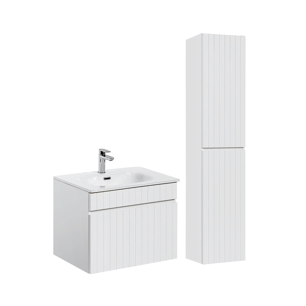 - Ensemble meuble simple vasque encastrée 60cm et colonne blanc