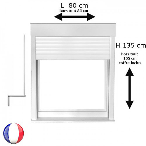 Fenêtre PVC 1 vantail avec volet roulant manivelle H 135 x L 80 cm pour pose en neuf - tirant droit