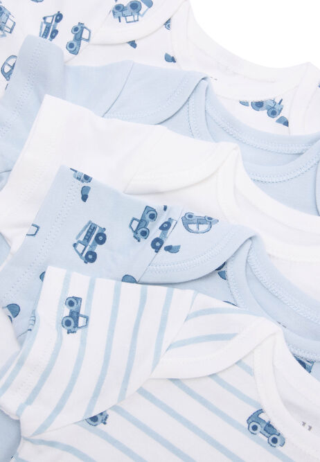 Baby Boys 5pk Blue Car Print Bodysuits